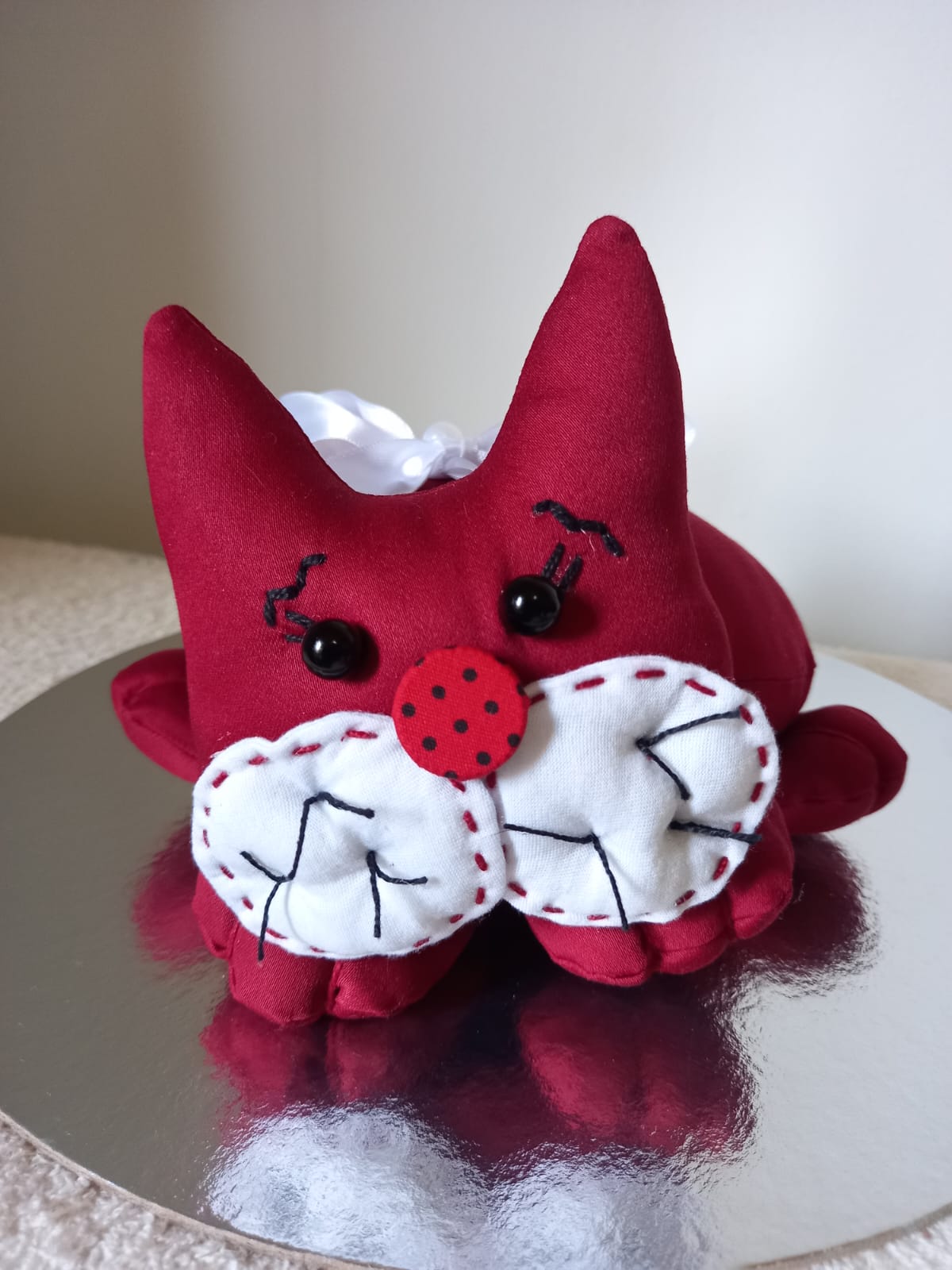 Peso de porta gatinho vermelho